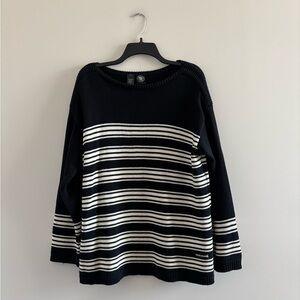 VTG DKNY Sweater Oversized Black White Stripe Cotton Women S Preppy 90s USA Logo